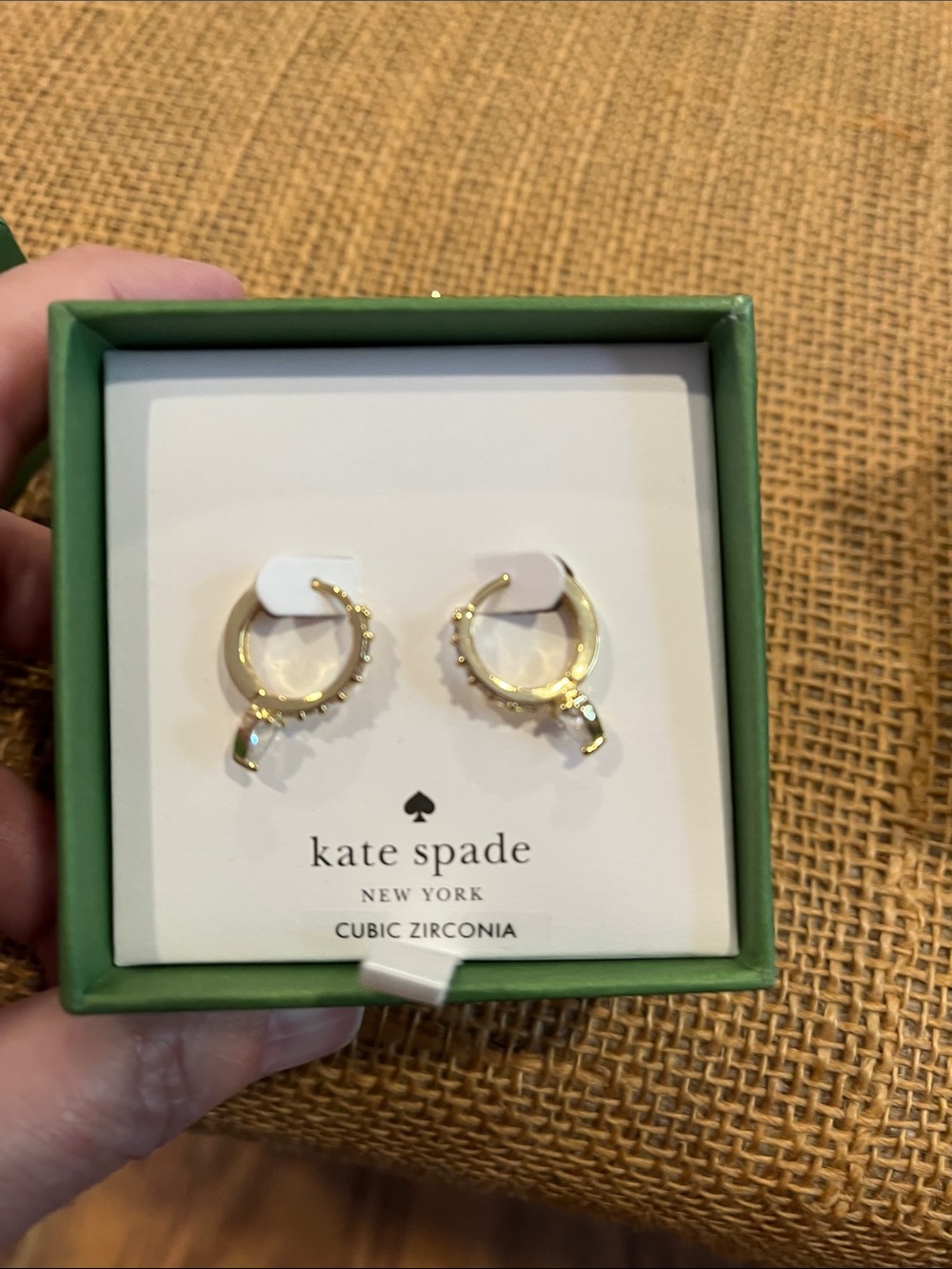 kate spade Gold Hoop Earrings with Cubic Zirconia hearts